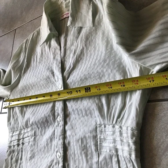 White green stripes fitted stretchy shirt sleeve blouse S - Picture 7 of 11
